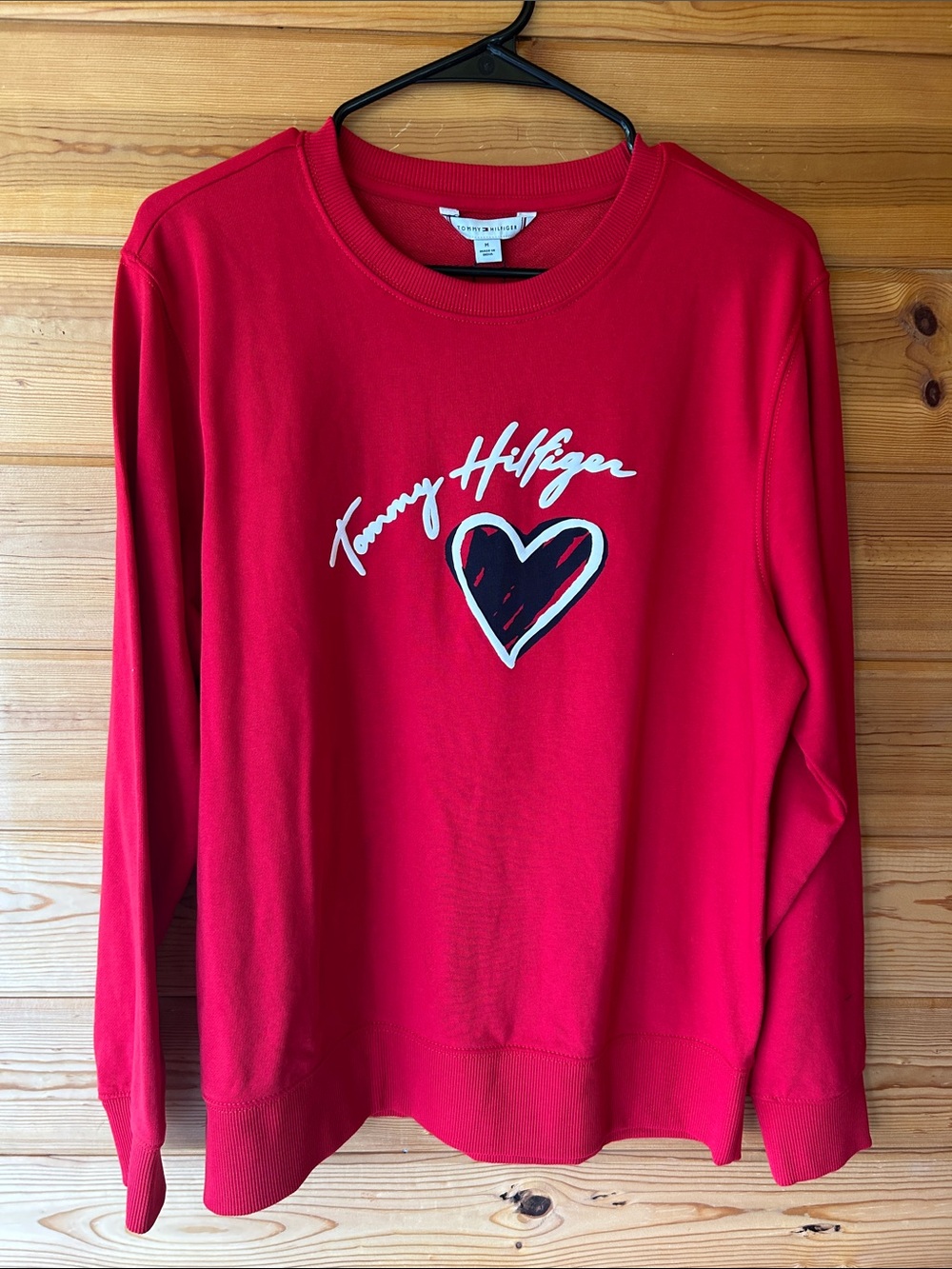 Tommy Hilfiger Red Crewneck Sweatshirt with Heart Script